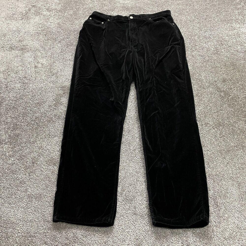Old Navy Velvet Pants Women 16 Solid Black High Rise Straight Leg Casual 35x28.5